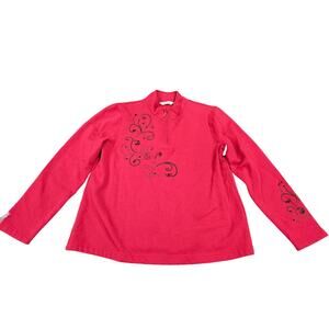 Orvis Red Embroidered Long Sleeve Pullover Women’s Size M Cotton
 Outdoor Top